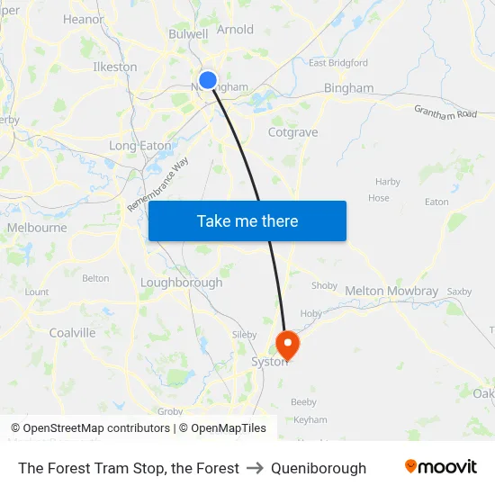 The Forest Tram Stop, the Forest to Queniborough map