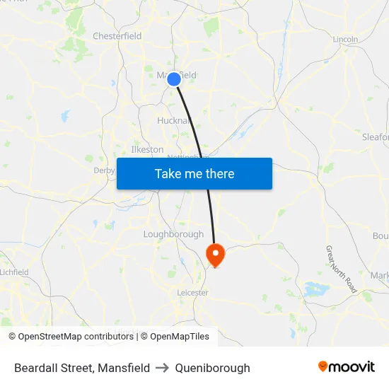 Beardall Street, Mansfield to Queniborough map