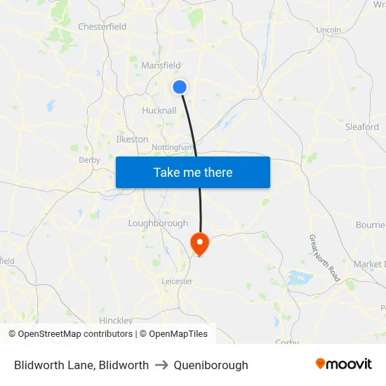 Blidworth Lane, Blidworth to Queniborough map