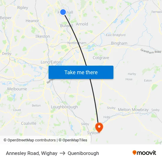 Annesley Road, Wighay to Queniborough map