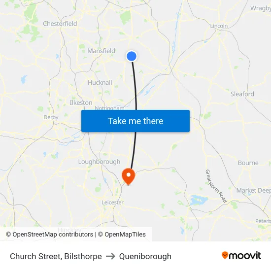 Church Street, Bilsthorpe to Queniborough map