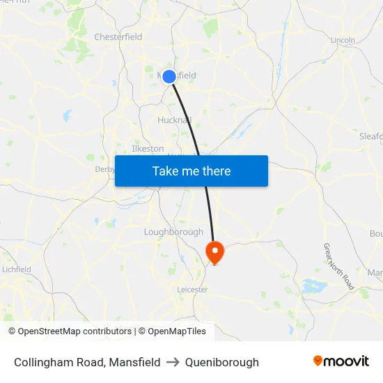 Collingham Road, Mansfield to Queniborough map
