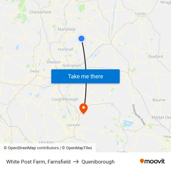 White Post Farm, Farnsfield to Queniborough map