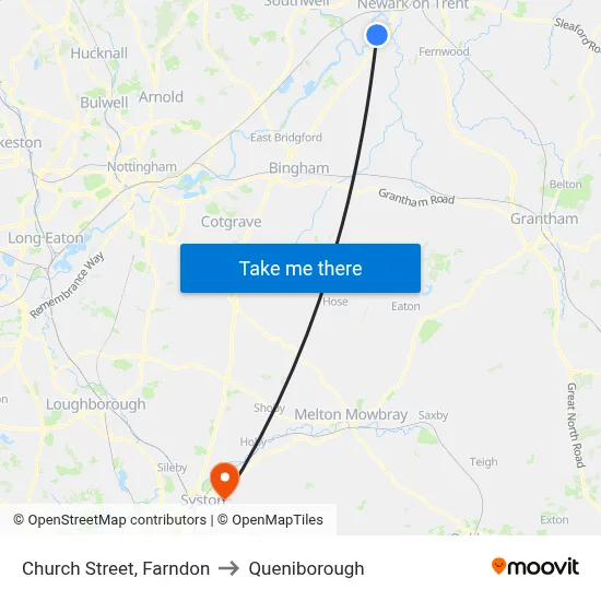 Church Street, Farndon to Queniborough map