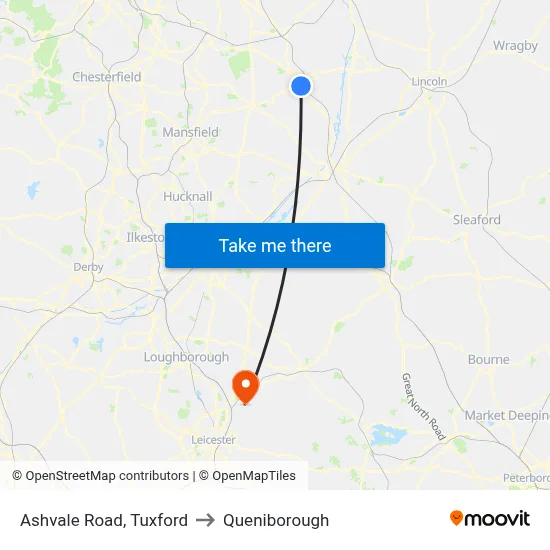 Ashvale Road, Tuxford to Queniborough map
