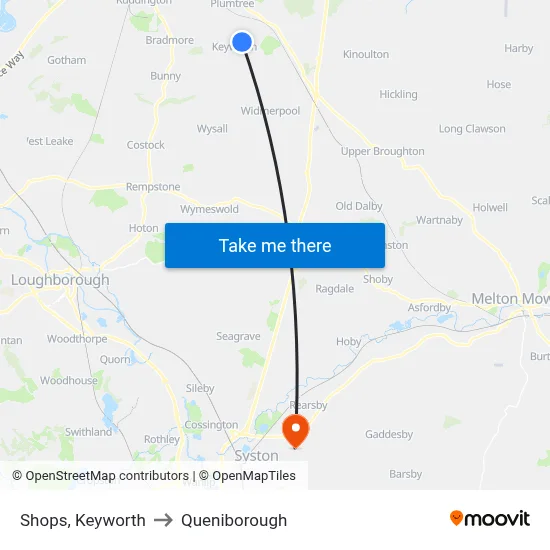 Shops, Keyworth to Queniborough map