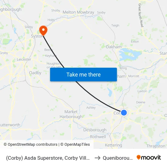 (Corby) Asda Superstore, Corby Village to Queniborough map