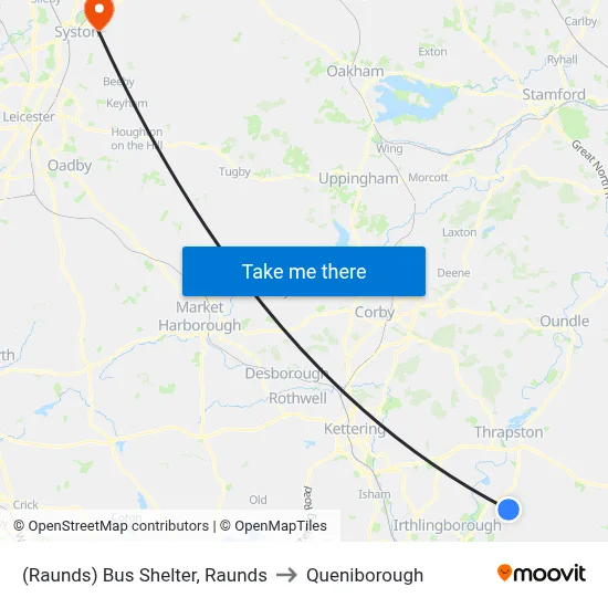 (Raunds) Bus Shelter, Raunds to Queniborough map