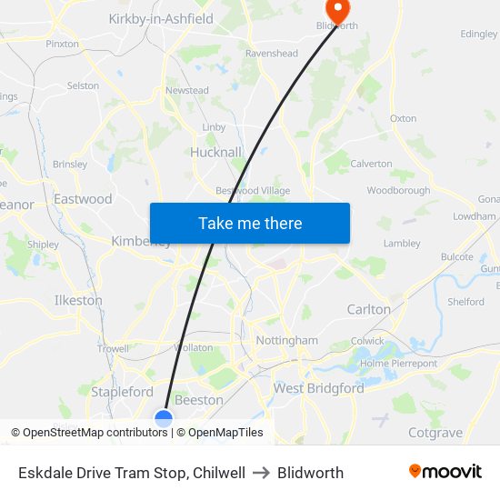 Eskdale Drive Tram Stop, Chilwell to Blidworth map