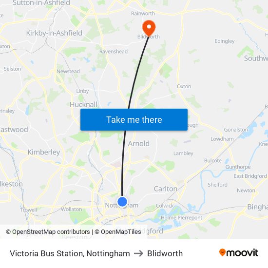 Victoria Bus Station, Nottingham to Blidworth map