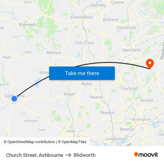 Church Street, Ashbourne to Blidworth map