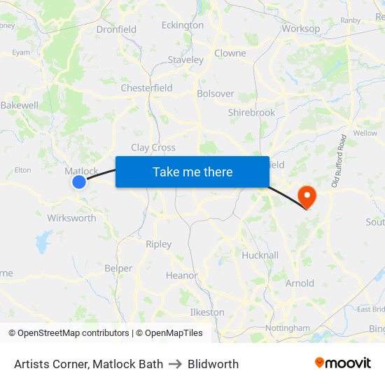 Artists Corner, Matlock Bath to Blidworth map