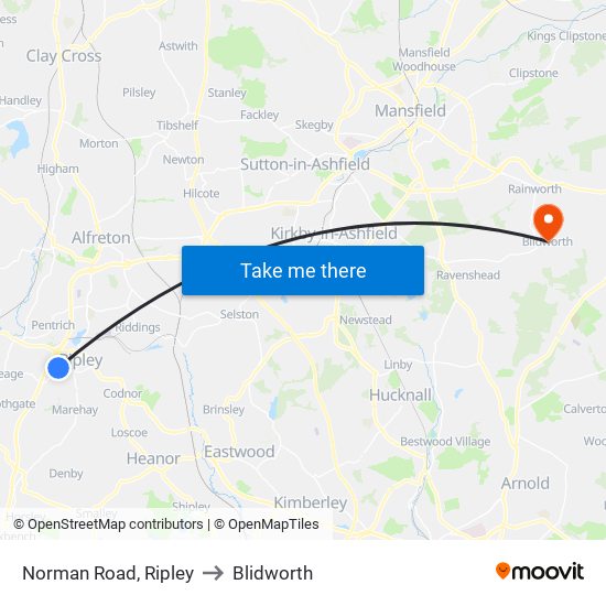 Norman Road, Ripley to Blidworth map