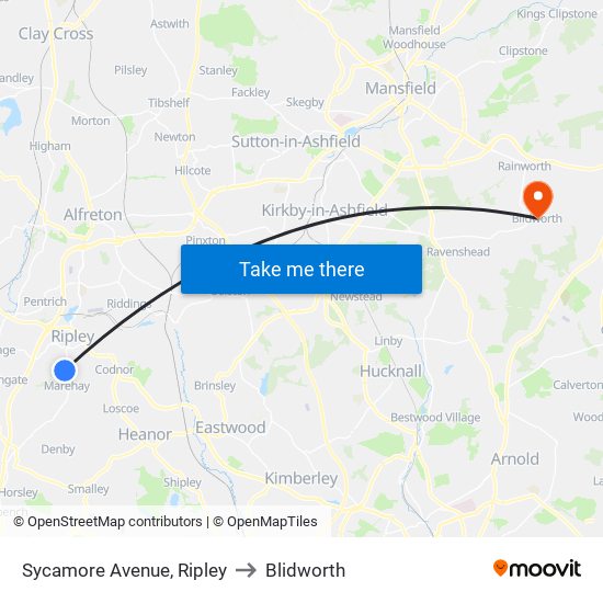 Sycamore Avenue, Ripley to Blidworth map