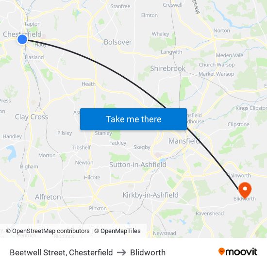 Beetwell Street, Chesterfield to Blidworth map