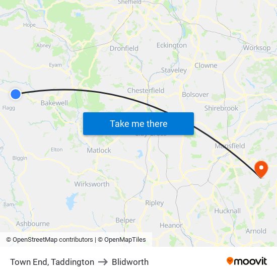 Town End, Taddington to Blidworth map