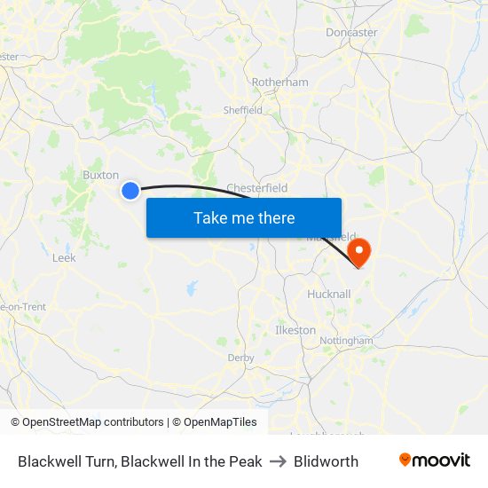 Blackwell Turn, Blackwell In the Peak to Blidworth map