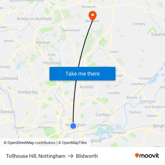 Tollhouse Hill, Nottingham to Blidworth map