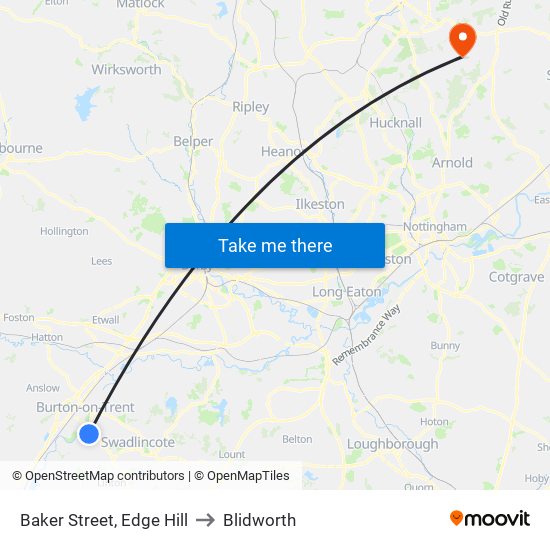 Baker Street, Edge Hill to Blidworth map
