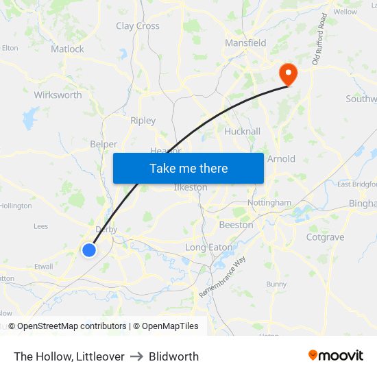 The Hollow, Littleover to Blidworth map