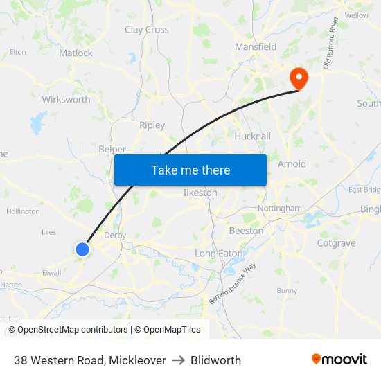 38 Western Road, Mickleover to Blidworth map