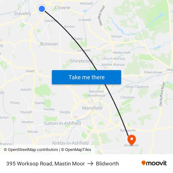 395 Worksop Road, Mastin Moor to Blidworth map