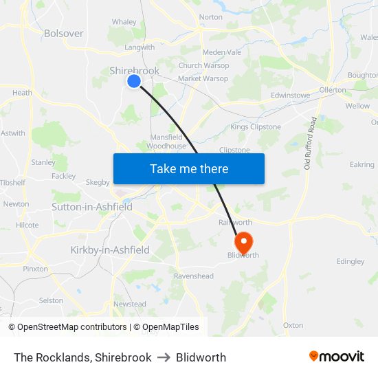 The Rocklands, Shirebrook to Blidworth map