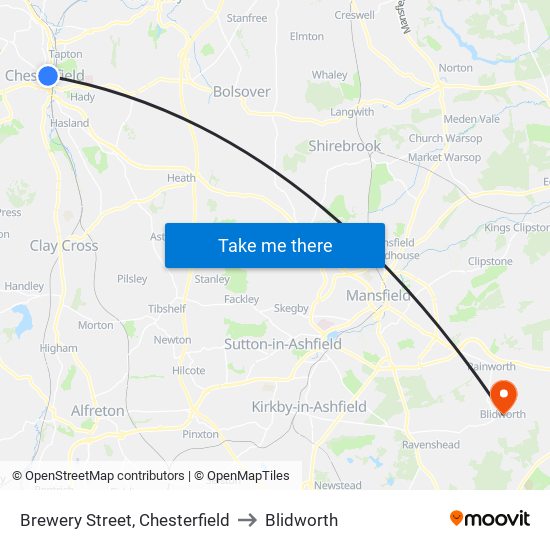 Brewery Street, Chesterfield to Blidworth map