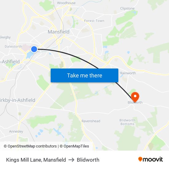 Kings Mill Lane, Mansfield to Blidworth map