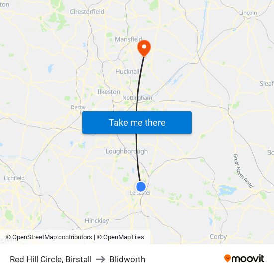 Red Hill Circle, Birstall to Blidworth map