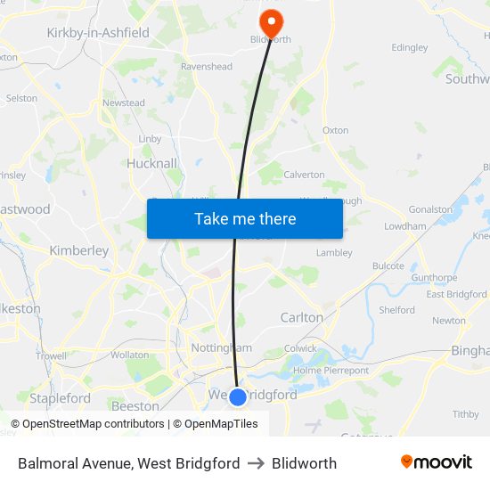 Balmoral Avenue, West Bridgford to Blidworth map
