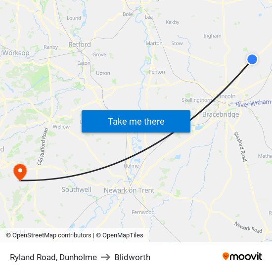 Ryland Road, Dunholme to Blidworth map