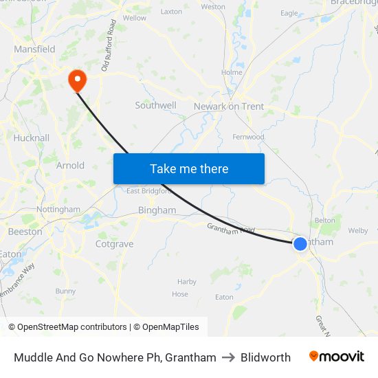 Muddle And Go Nowhere Ph, Grantham to Blidworth map