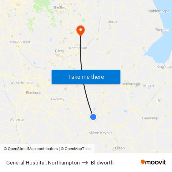 General Hospital, Northampton to Blidworth map