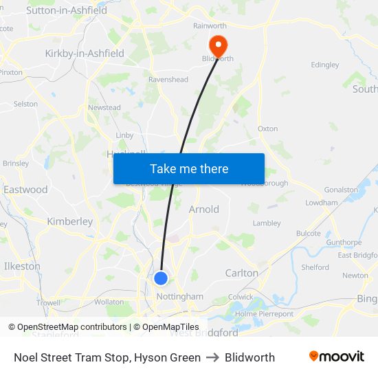 Noel Street Tram Stop, Hyson Green to Blidworth map