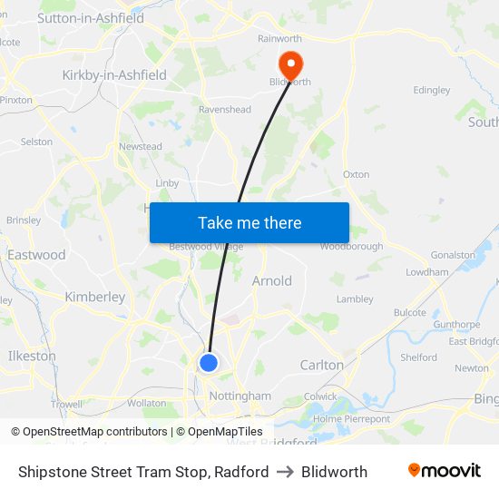 Shipstone Street Tram Stop, Radford to Blidworth map