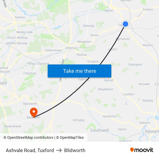 Ashvale Road, Tuxford to Blidworth map