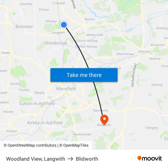 Woodland View, Langwith to Blidworth map