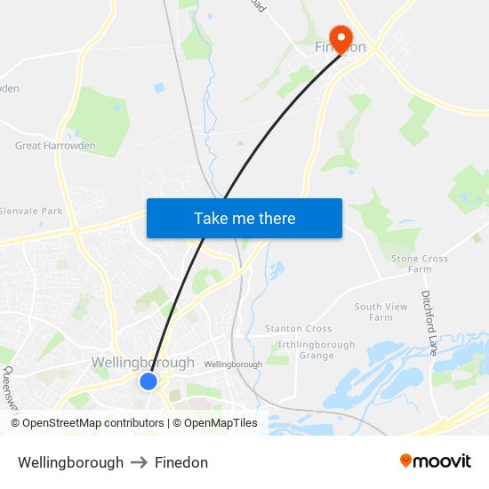 Wellingborough to Finedon map