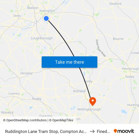 Ruddington Lane Tram Stop, Compton Acres to Finedon map