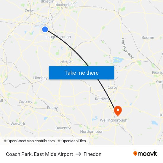 Coach Park, East Mids Airport to Finedon map