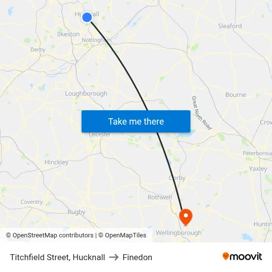 Titchfield Street, Hucknall to Finedon map