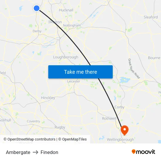 Ambergate to Finedon map