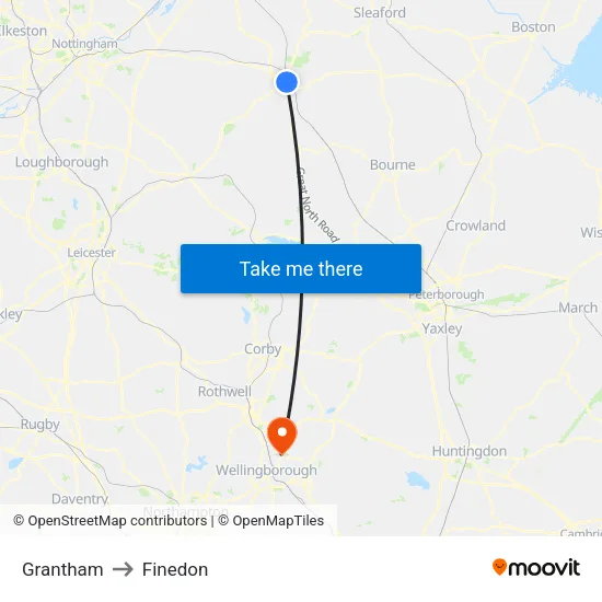 Grantham to Finedon map