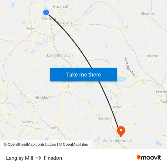 Langley Mill to Finedon map