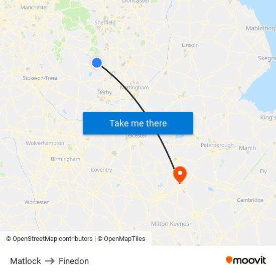 Matlock to Finedon map