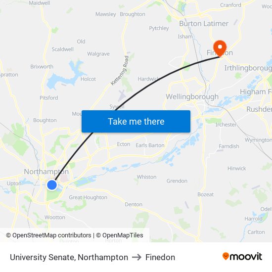 University Senate, Northampton to Finedon map