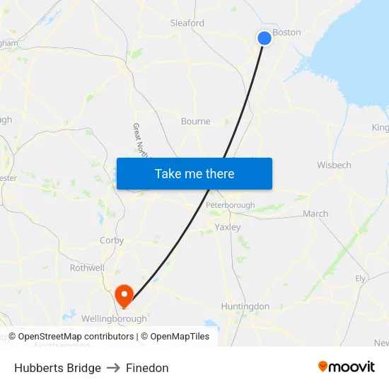 Hubberts Bridge to Finedon map
