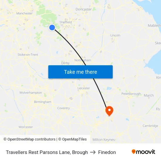Travellers Rest Parsons Lane, Brough to Finedon map
