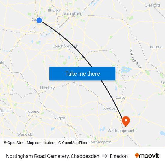 Nottingham Road Cemetery, Chaddesden to Finedon map